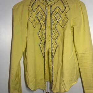 Anthropologie Yellow Long Sleeve Embellished Blouse
